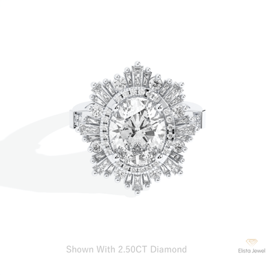 Oval Cut Halo Starburst Engagement Ring