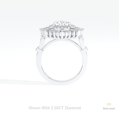 Oval Cut Halo Starburst Engagement Ring
