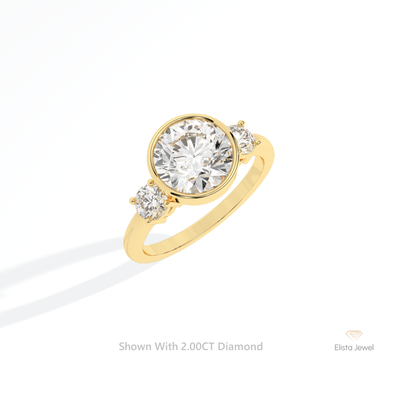 Round Cut Three Stone Bezel Engagement Ring