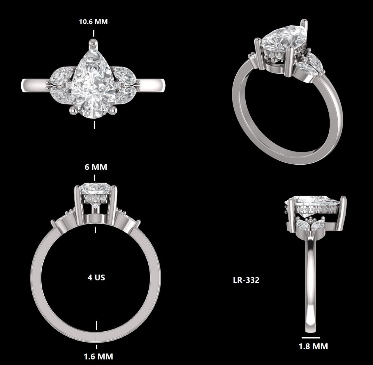 Custom Order For Linda: Cluster Pear 1.27CT IGI Certified Lab Diamond 950 Platinum Engagement Ring