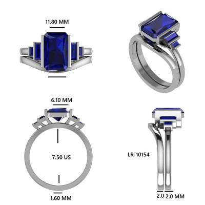 Custom order for Jonathan - 11x7mm Lab Emerald Cut Sapphire Engagement Ring & Matching Band Made In 14K Solid White Gold