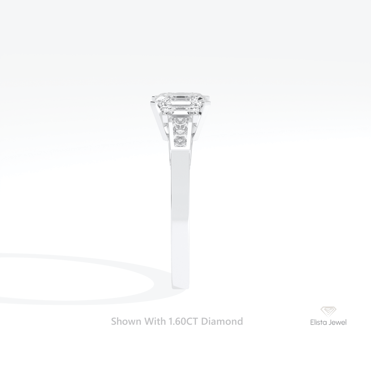 Asscher Cut Accent Engagement Lab Grown Diamond Ring in 18K Yellow Gold - Perspective View
