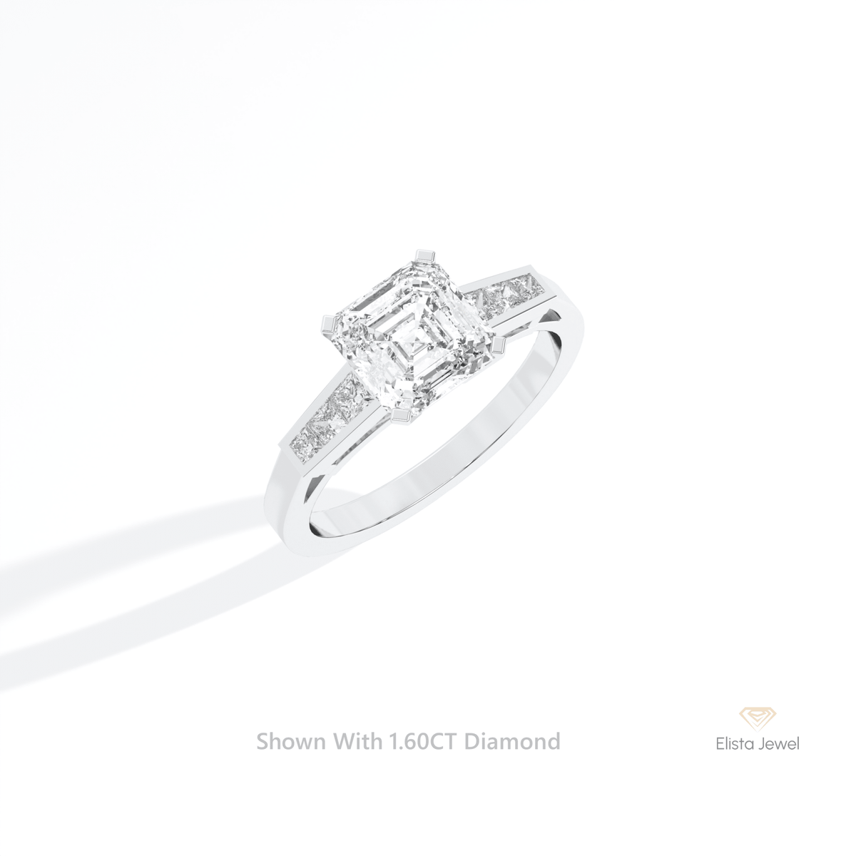 Asscher Cut Accent Engagement Lab Grown Diamond Ring in 14K Rose Gold - Profile View