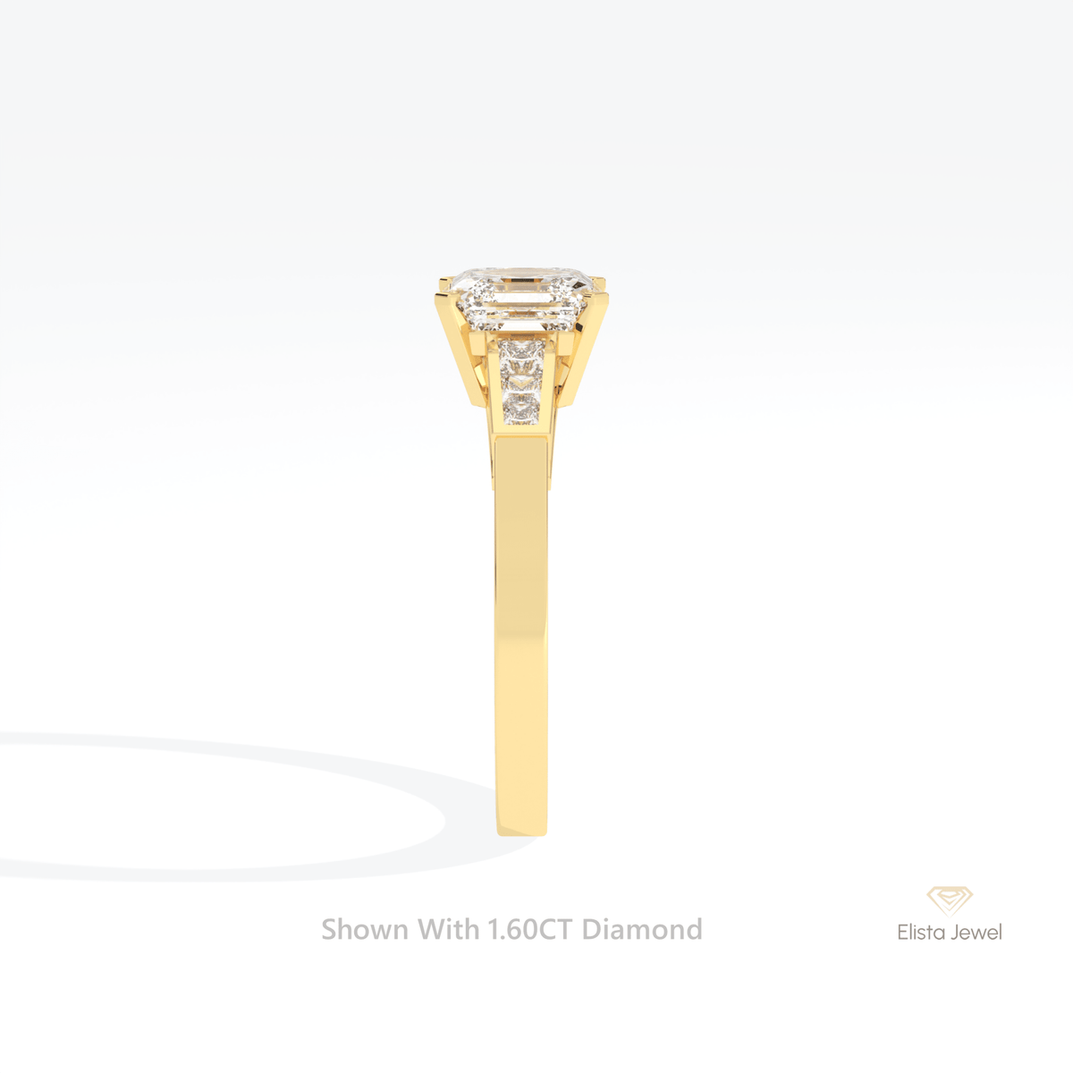Asscher Cut Accent Engagement Lab Grown Diamond Ring in 14K White Gold - Top View