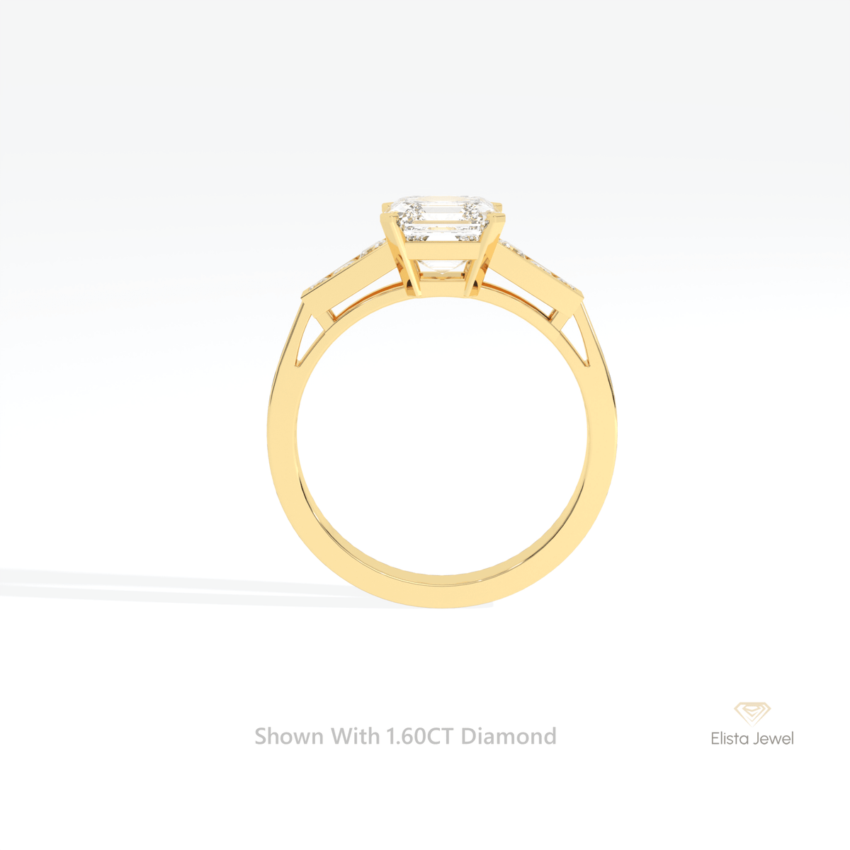 Asscher Cut Accent Engagement Lab Grown Diamond Ring in 10K Rose Gold - Angled View