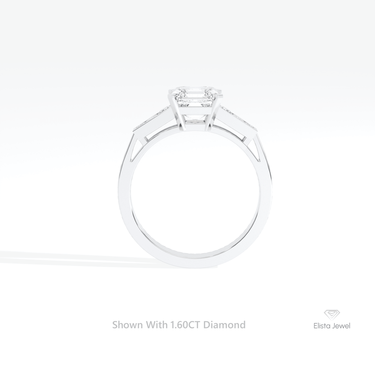 Asscher Cut Accent Engagement Lab Grown Diamond Ring in 18K White Gold - Close-up View