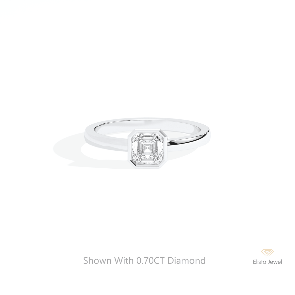 Asscher Cut Bezel Solitaire Lab Grown Diamond Ring in 18K Rose Gold - Ring on Hand View