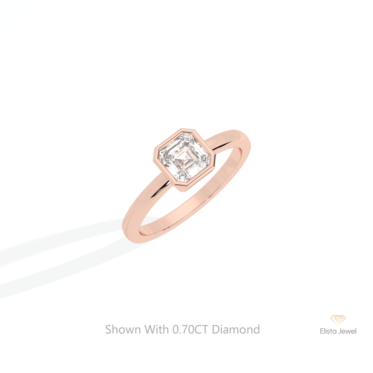Asscher Cut Bezel Solitaire Lab Grown Diamond Ring in 10K Yellow Gold - Side View