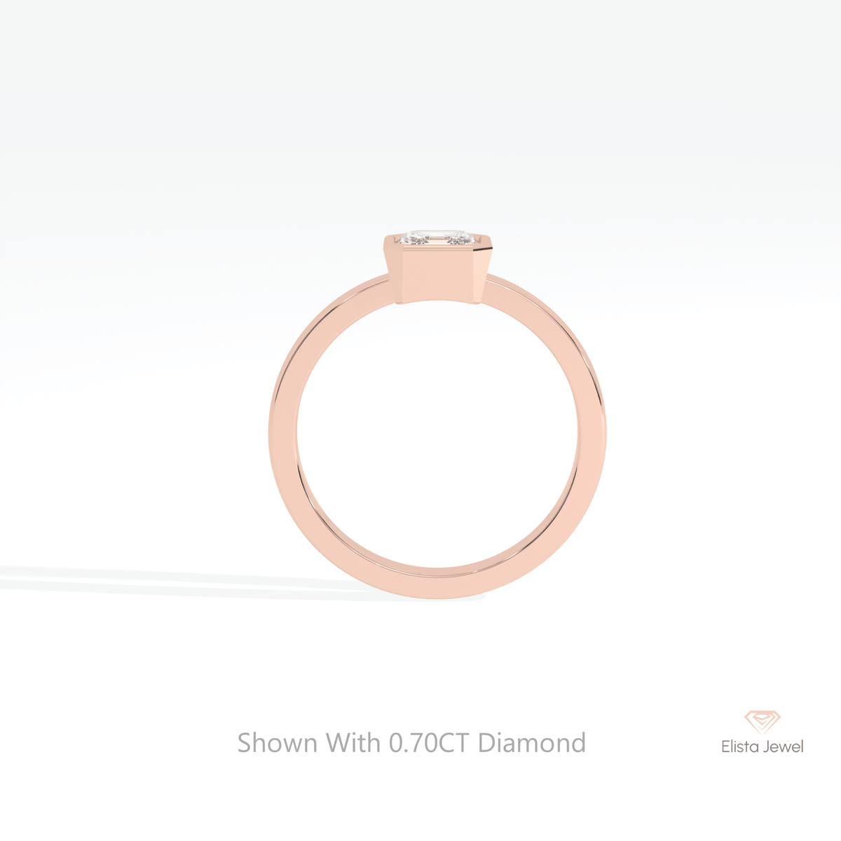 Asscher Cut Bezel Solitaire Lab Grown Diamond Ring in 10K Rose Gold - Angled View