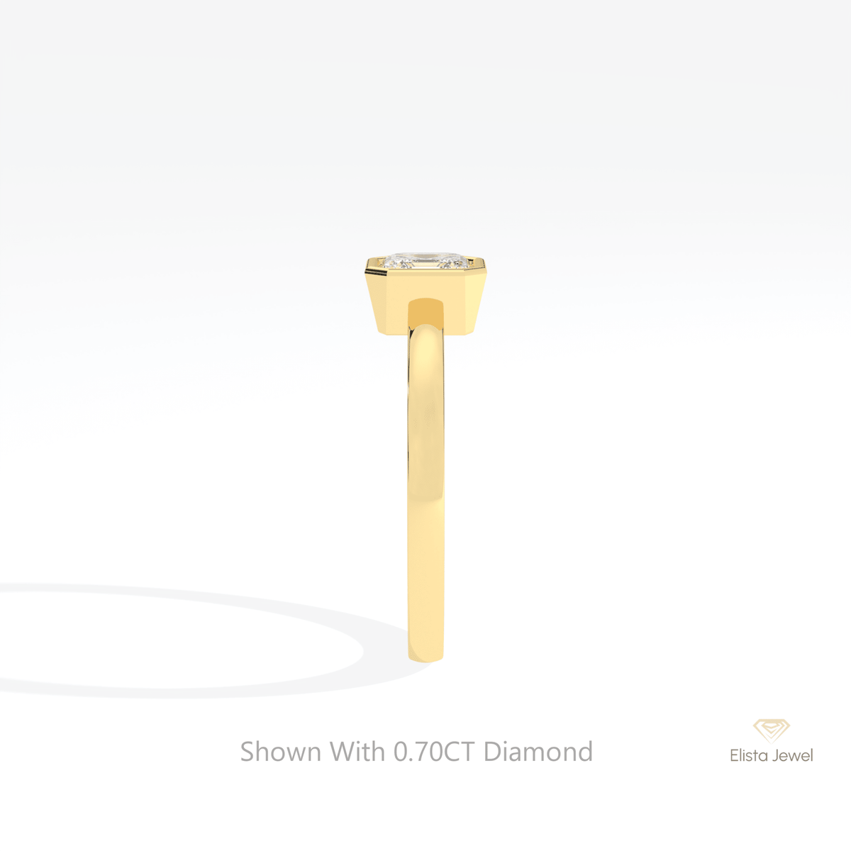 Asscher Cut Bezel Solitaire Lab Grown Diamond Ring in 18K Yellow Gold - Perspective View