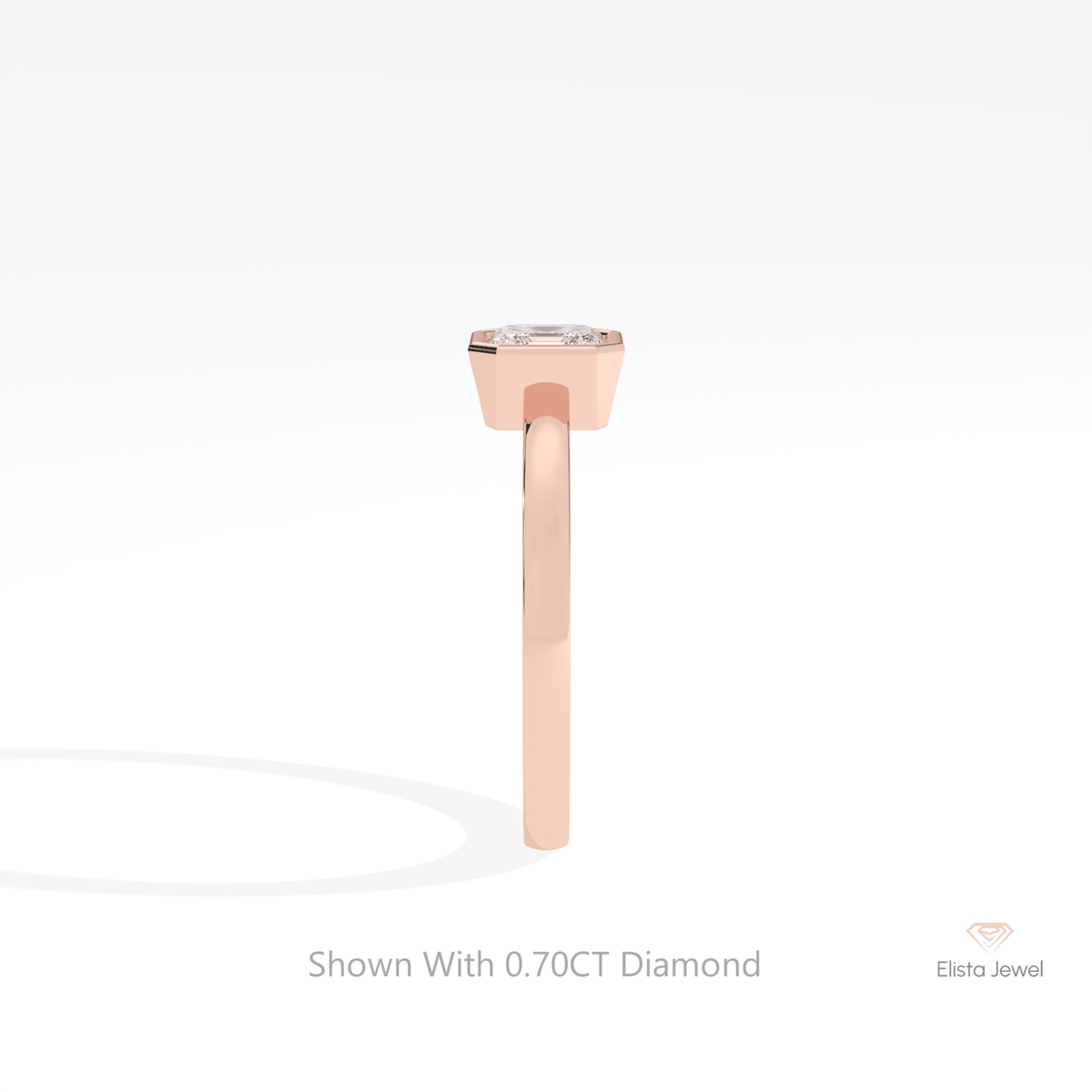 Asscher Cut Bezel Solitaire Lab Grown Diamond Ring in 14K White Gold - Top View
