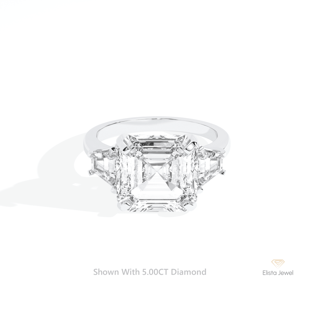 Asscher Cut Three Stone Engagement Lab Grown Diamond Ring in 10K White Gold - Front View