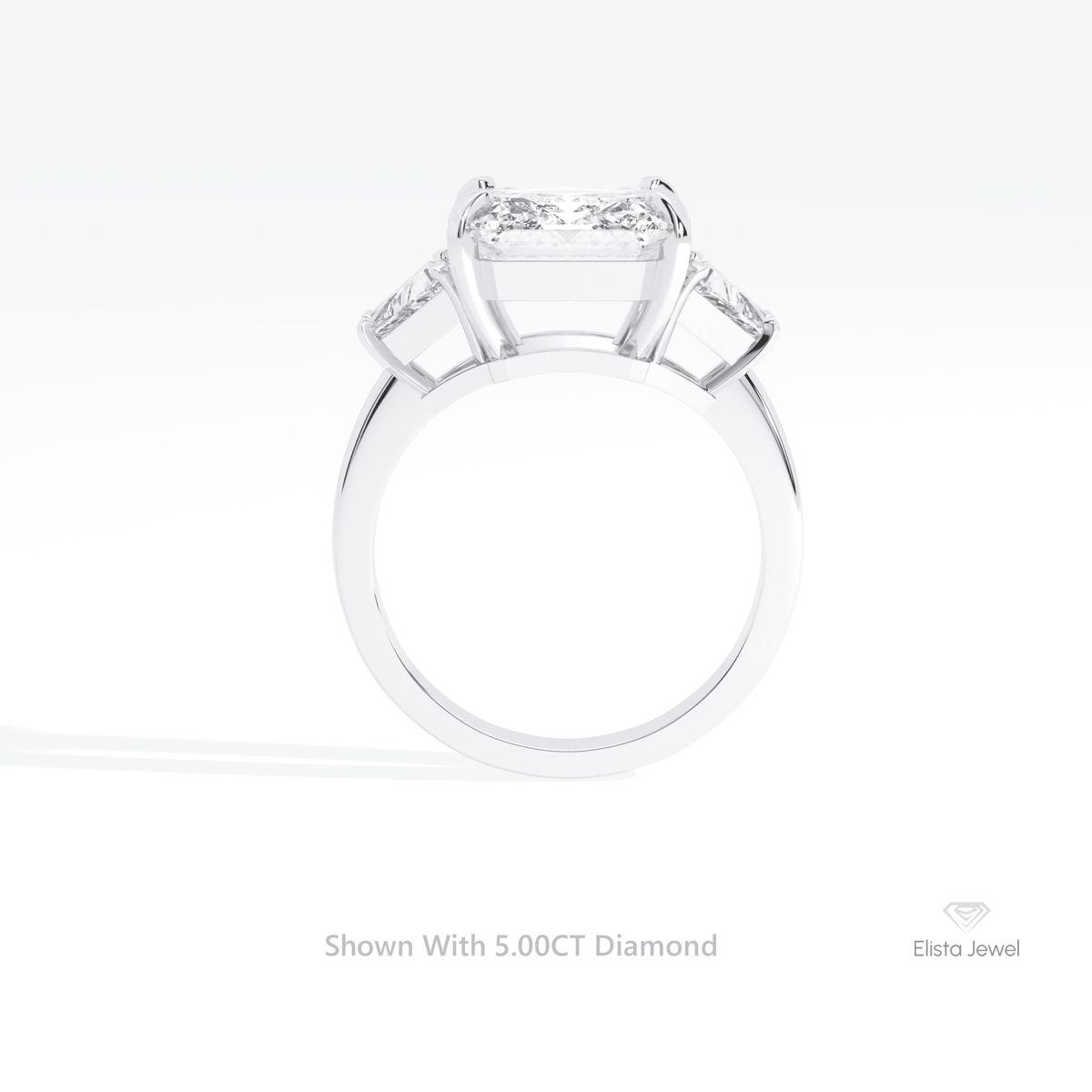 Asscher Cut Three Stone Engagement Lab Grown Diamond Ring in 10K Rose Gold - Angled View