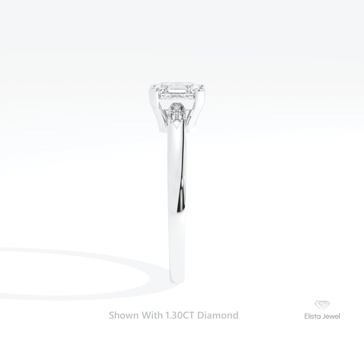 Asscher Cut Three Stone Engagement Lab Grown Diamond Ring in 18K Yellow Gold - Perspective View
