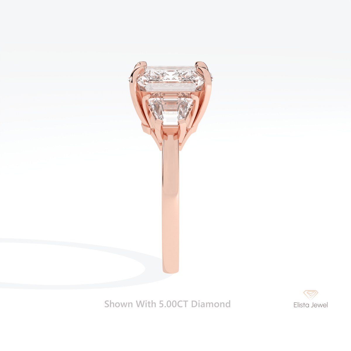 Asscher Cut Three Stone Engagement Lab Grown Diamond Ring - Additional View