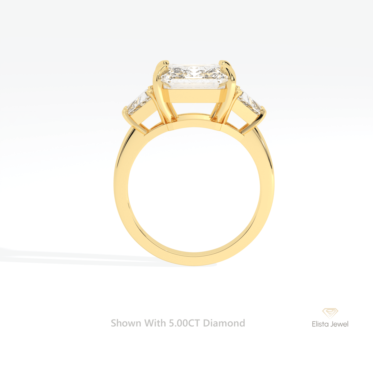 Asscher Cut Three Stone Engagement Lab Grown Diamond Ring in 18K White Gold - Close-up View
