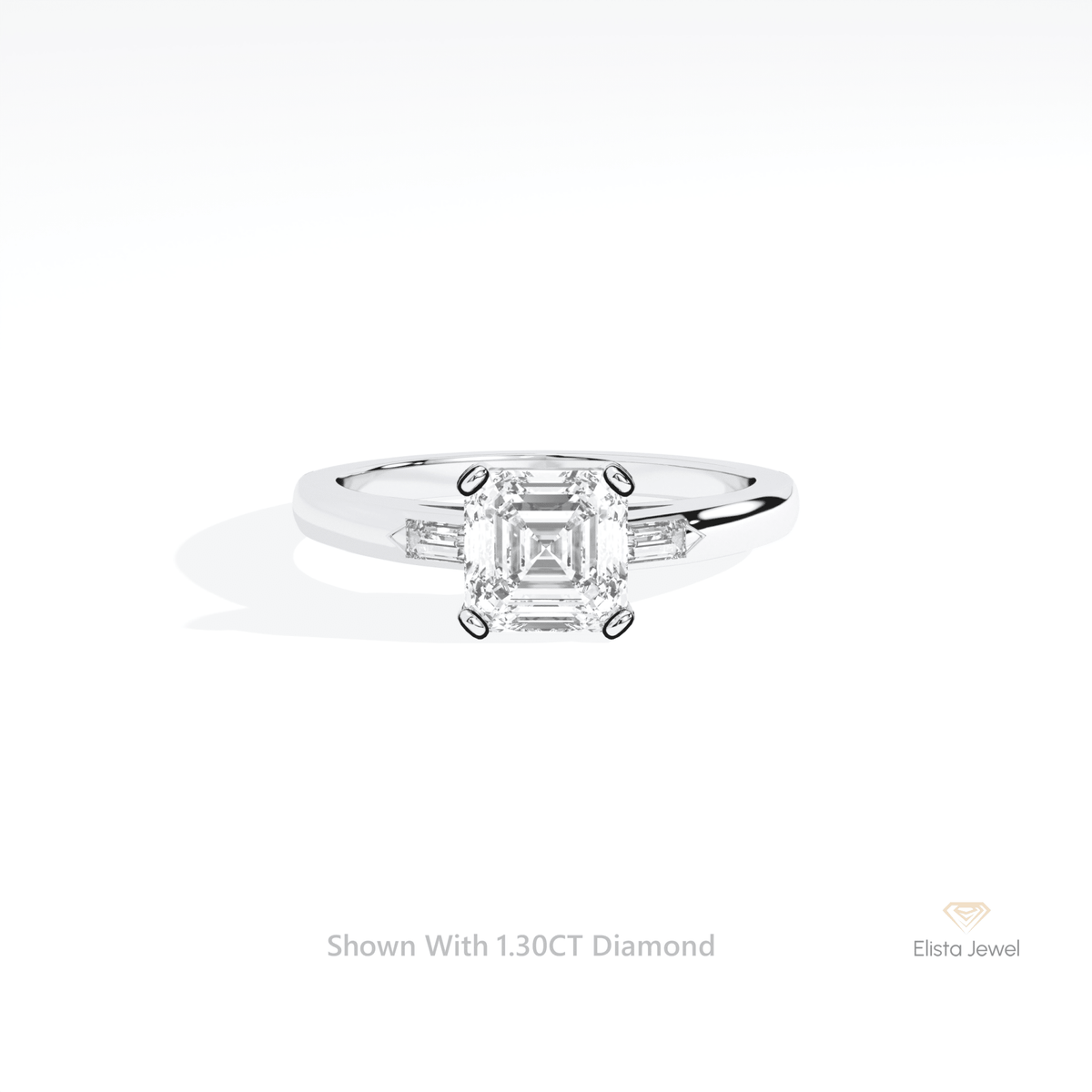 Asscher Cut Three Stone Engagement Lab Grown Diamond Ring in 14K Yellow Gold - Detail View