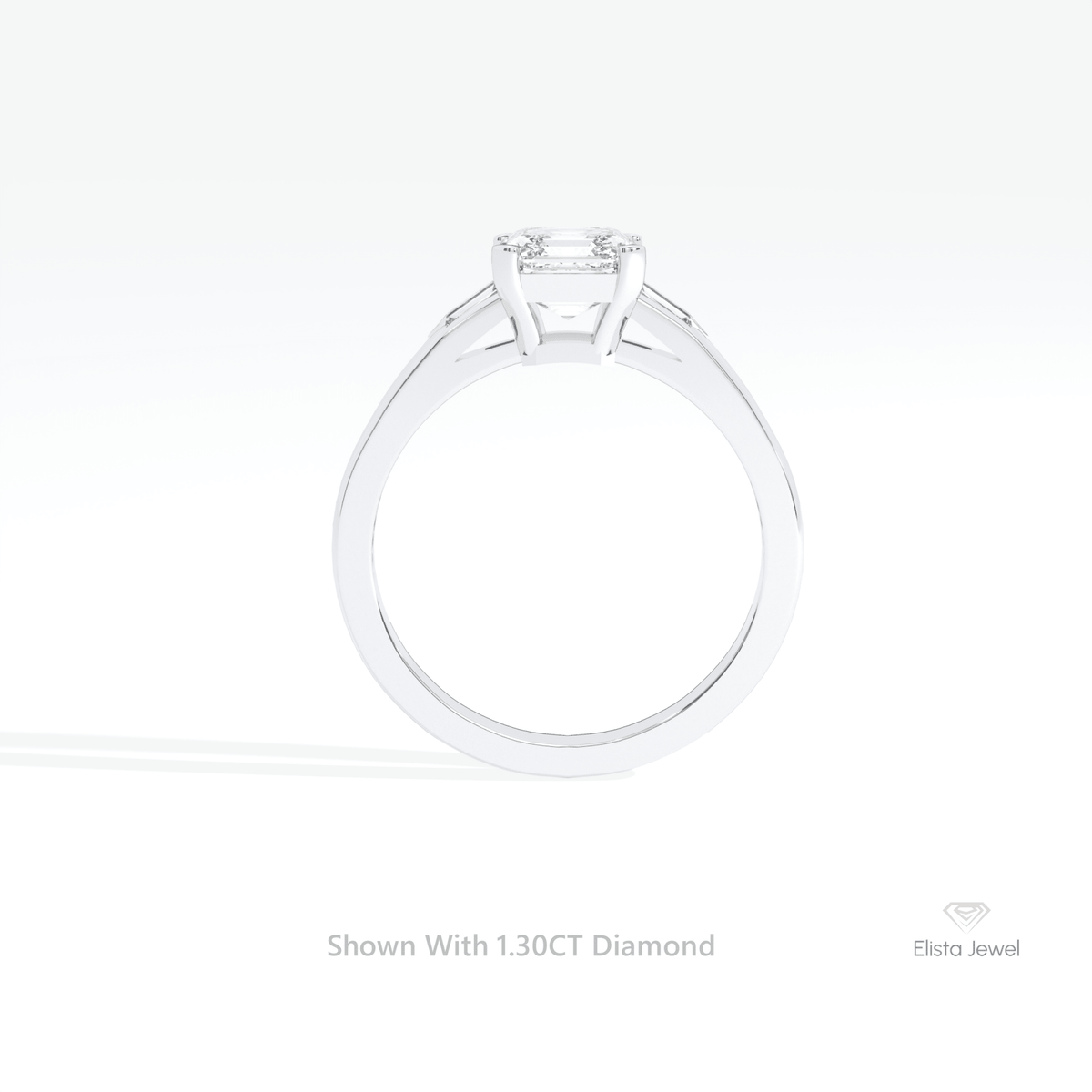 Asscher Cut Three Stone Engagement Lab Grown Diamond Ring in 18K White Gold - Close-up View