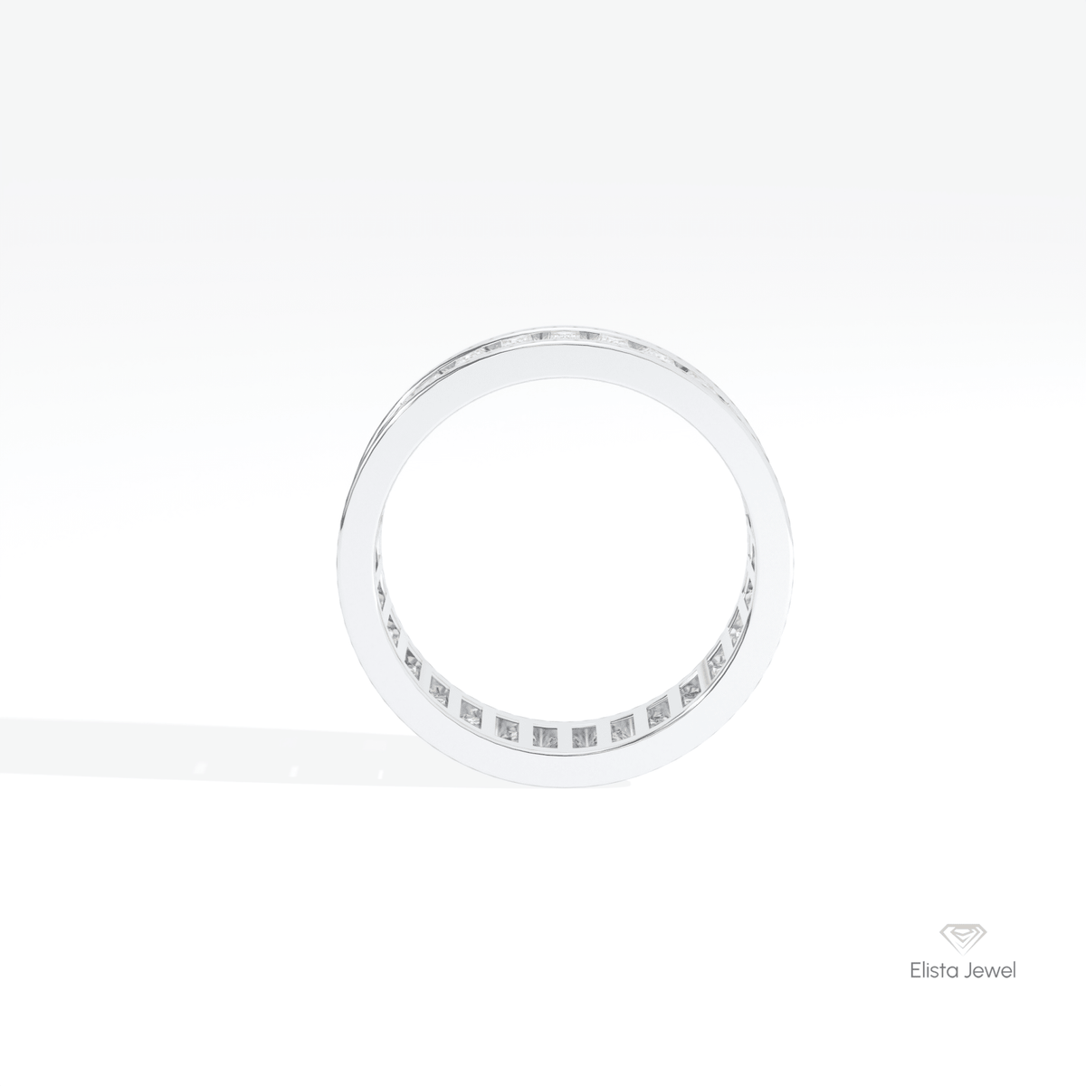 Baguette Cut Full Eternity Wedding Lab Grown Diamond Band in 18K White Gold - Close-up View