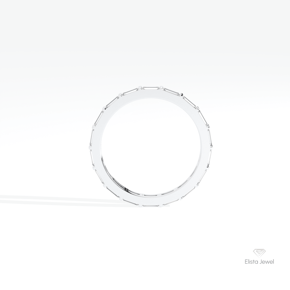 Baguette Cut Full Eternity Wedding Lab Grown Diamond Band in 18K White Gold - Close-up View