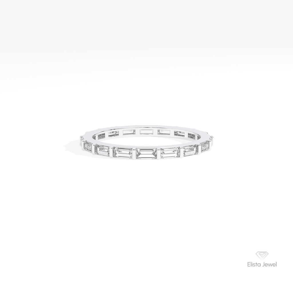 Baguette Cut Full Eternity Wedding Lab Grown Diamond Band in 14K Yellow Gold - Detail View