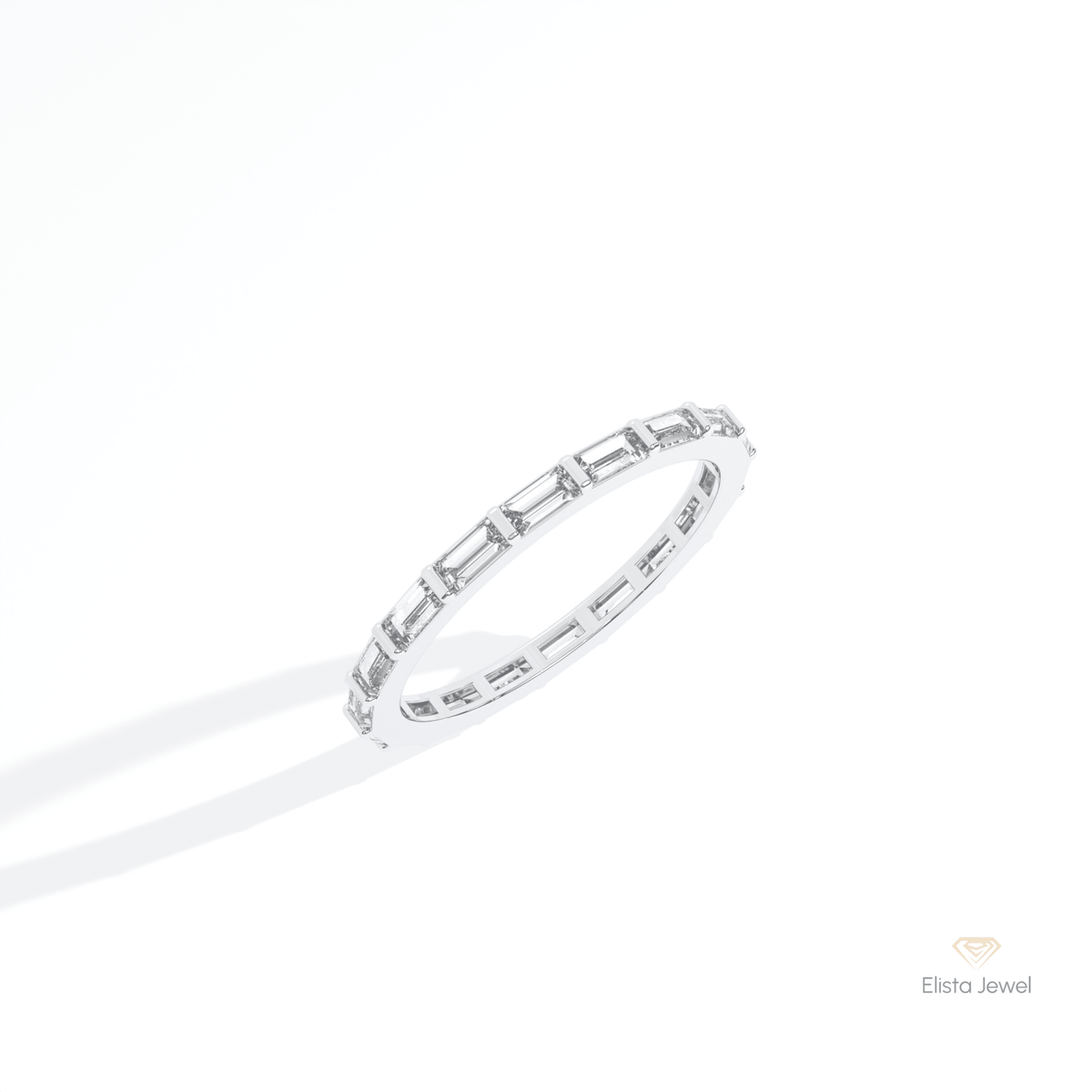 Baguette Cut Full Eternity Wedding Lab Grown Diamond Band in 14K Rose Gold - Profile View