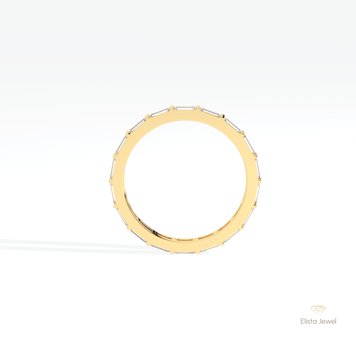 Baguette Cut Full Eternity Wedding Lab Grown Diamond Band in 10K Rose Gold - Angled View
