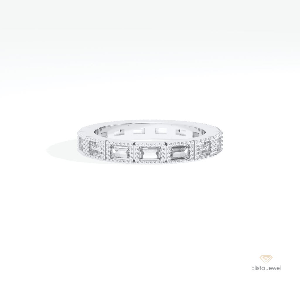 Baguette Cut Full Eternity Wedding Lab Grown Diamond Band in 14K Yellow Gold - Detail View