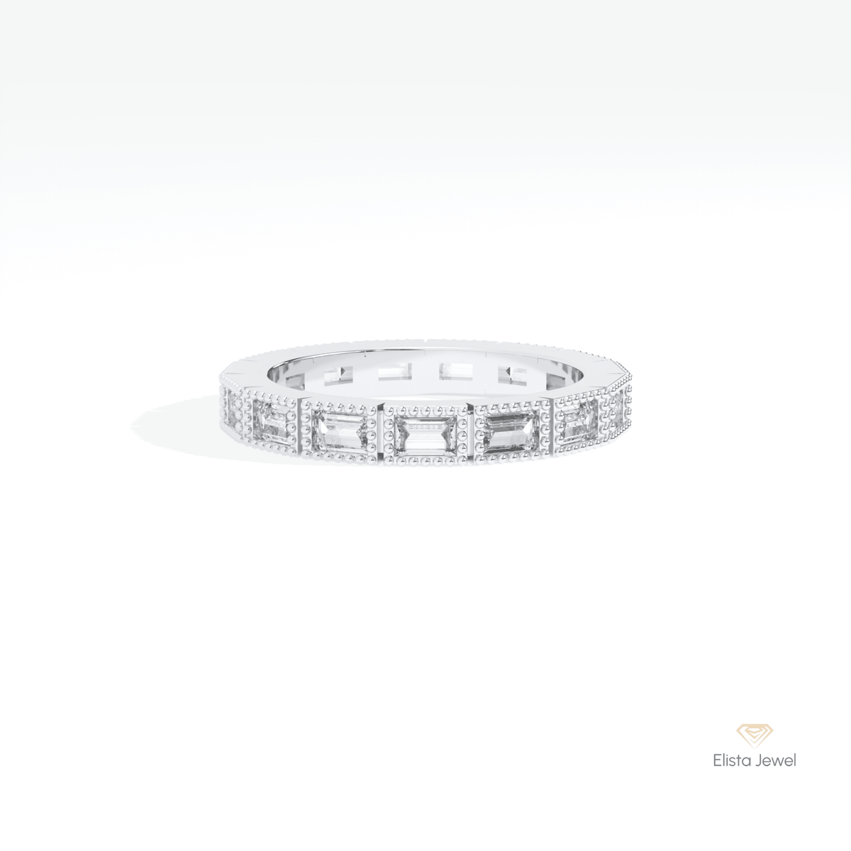 Baguette Cut Full Eternity Wedding Lab Grown Diamond Band in 14K Yellow Gold - Detail View