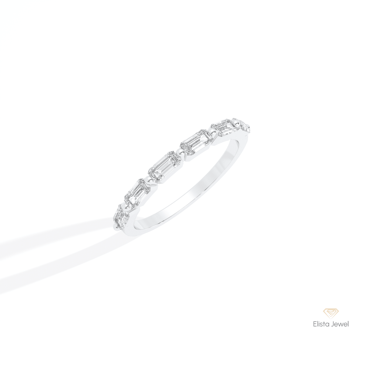 Baguette Cut Half Eternity Matching Lab Grown Diamond Band in 14K Rose Gold - Profile View
