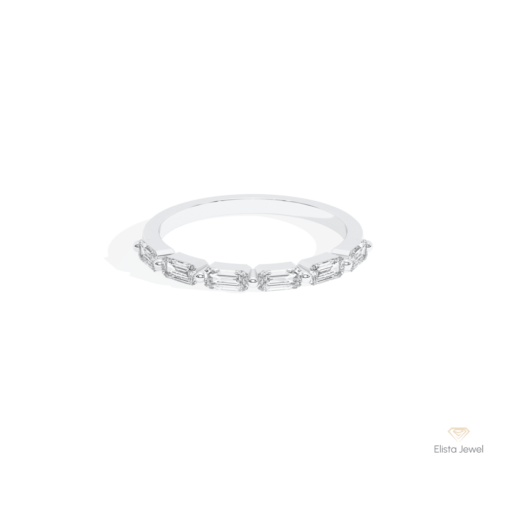 Baguette Cut Half Eternity Matching Lab Grown Diamond Band in 14K Yellow Gold - Detail View