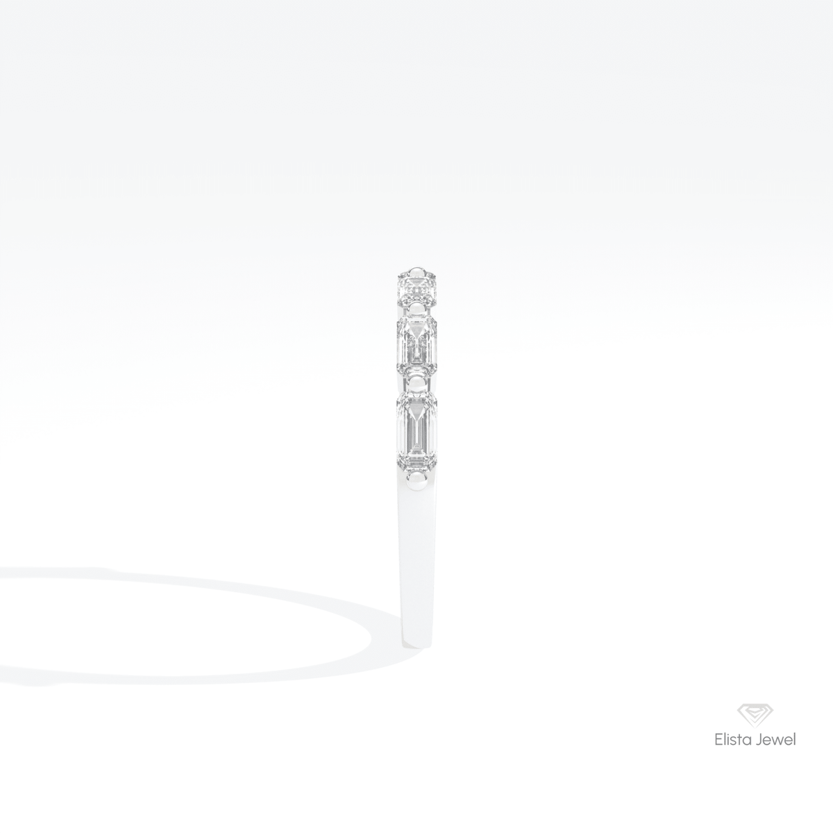 Baguette Cut Half Eternity Matching Lab Grown Diamond Band in 18K White Gold - Close-up View