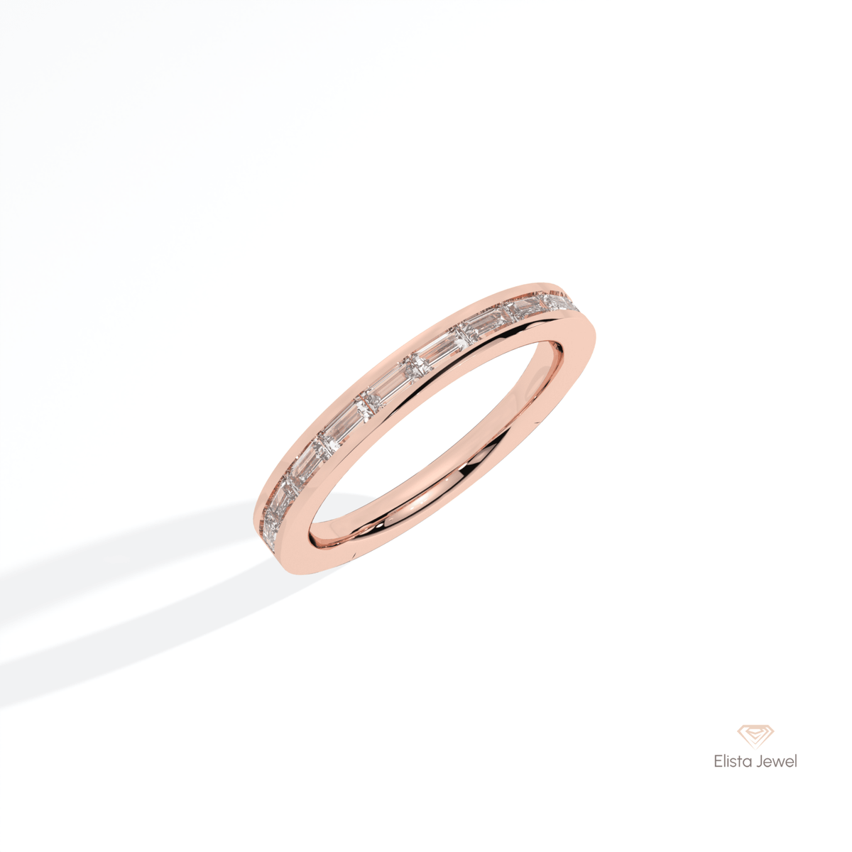 Baguette Cut Half Eternity Wedding Lab Grown Diamond Band in Platinum - Lifestyle View