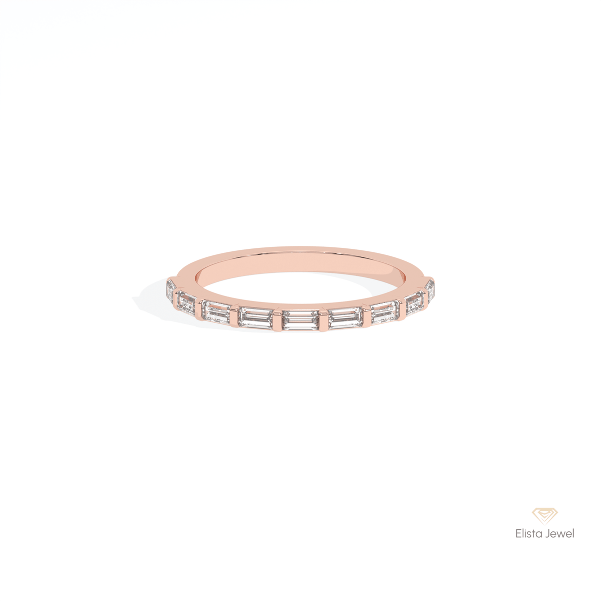Baguette Cut Half Eternity Wedding Lab Grown Diamond Band in 10K White Gold - Front View