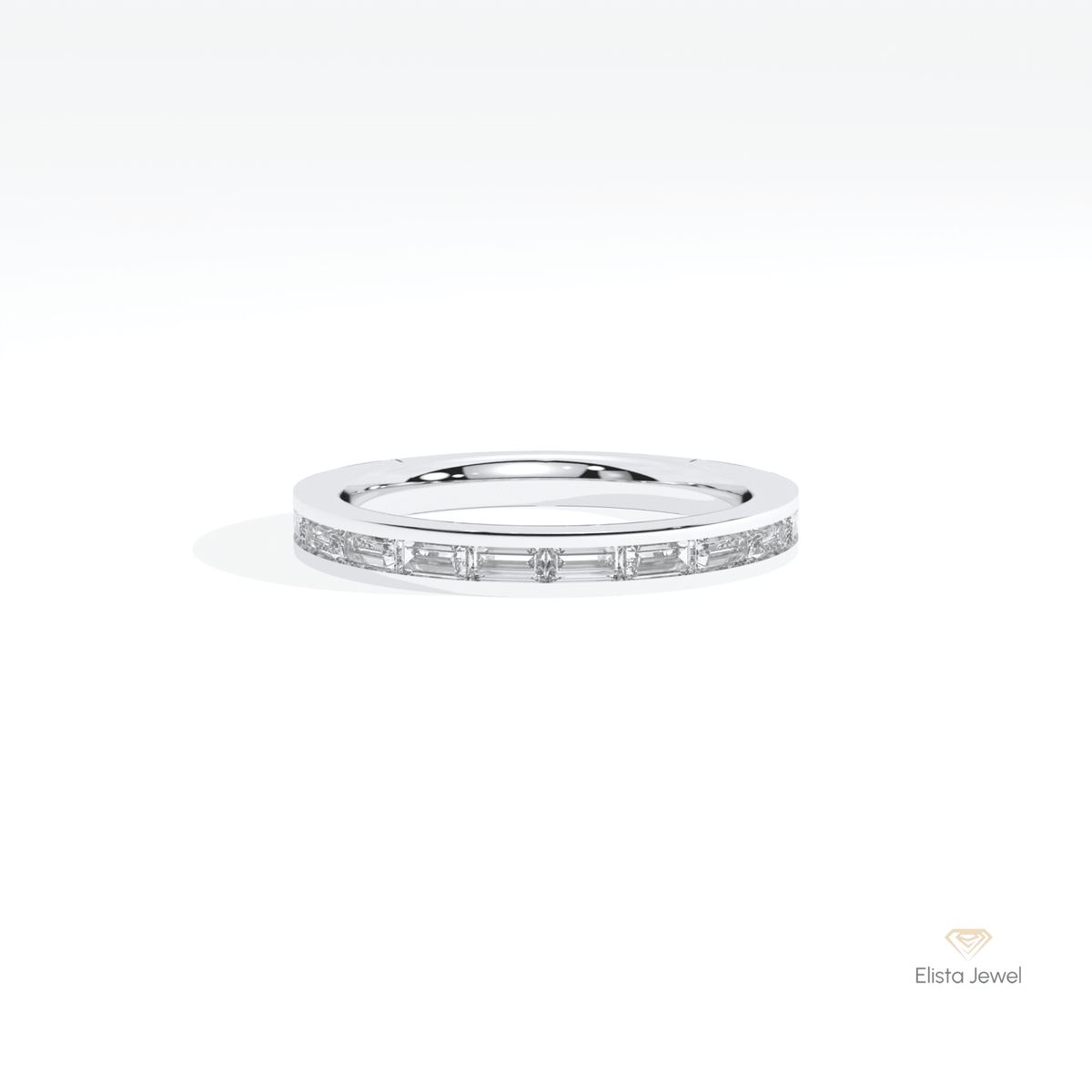 Baguette Cut Half Eternity Wedding Lab Grown Diamond Band in 14K Yellow Gold - Detail View