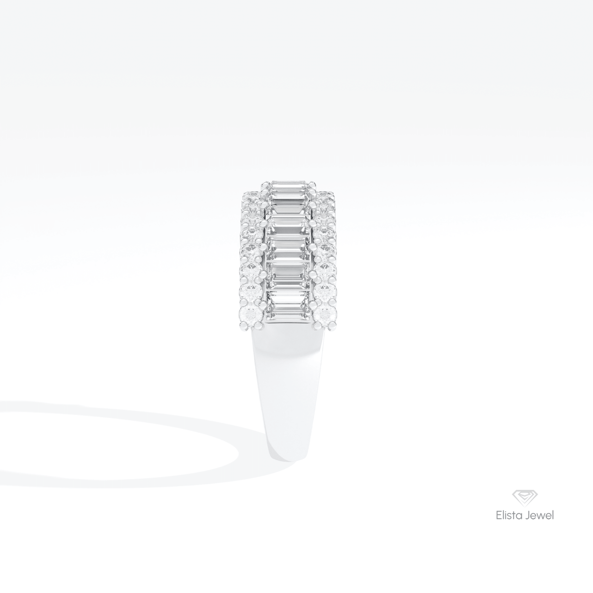 Baguette Cut Half Eternity Wedding Lab Grown Diamond Band in 18K Yellow Gold - Perspective View