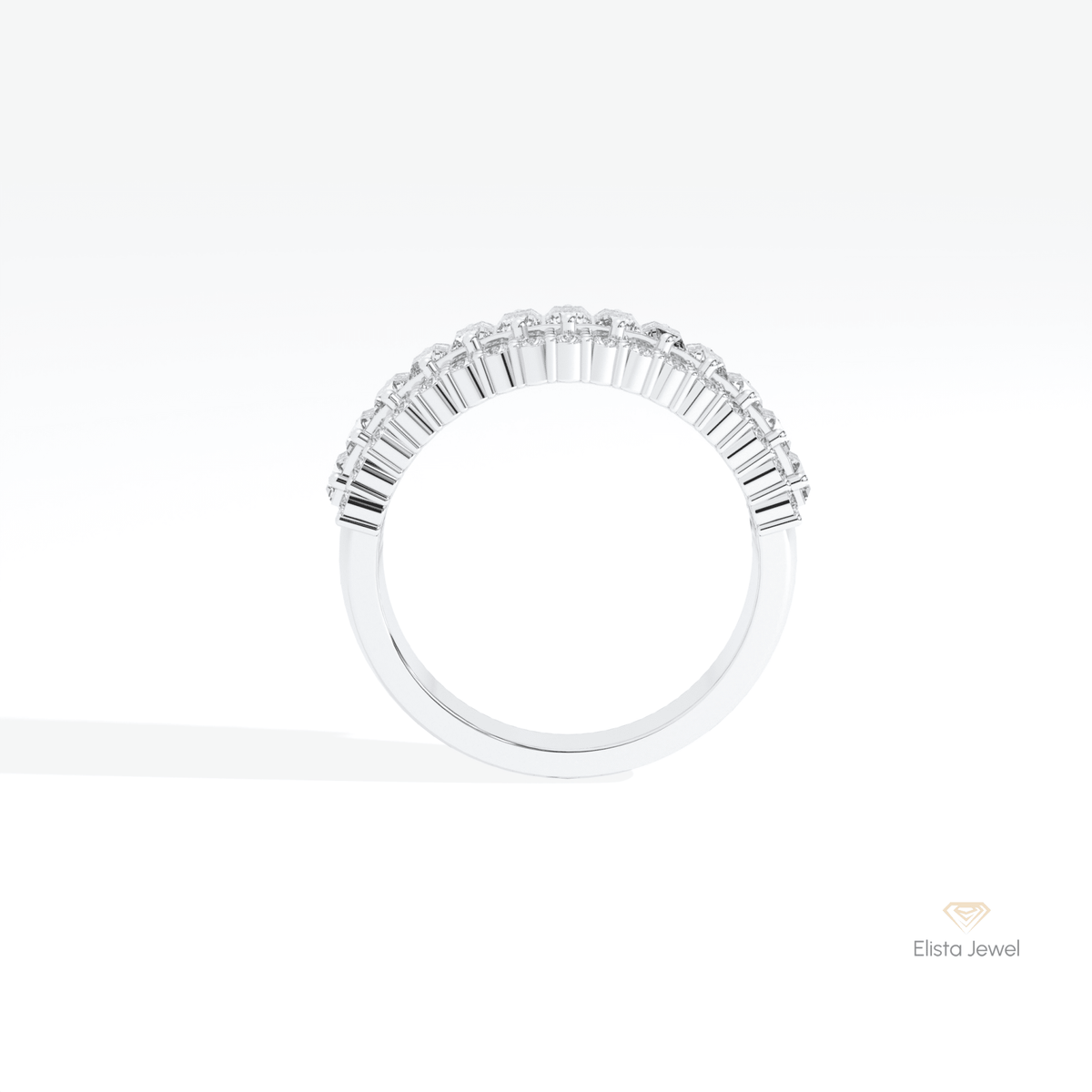 Baguette Cut Half Eternity Wedding Lab Grown Diamond Band in 18K White Gold - Close-up View