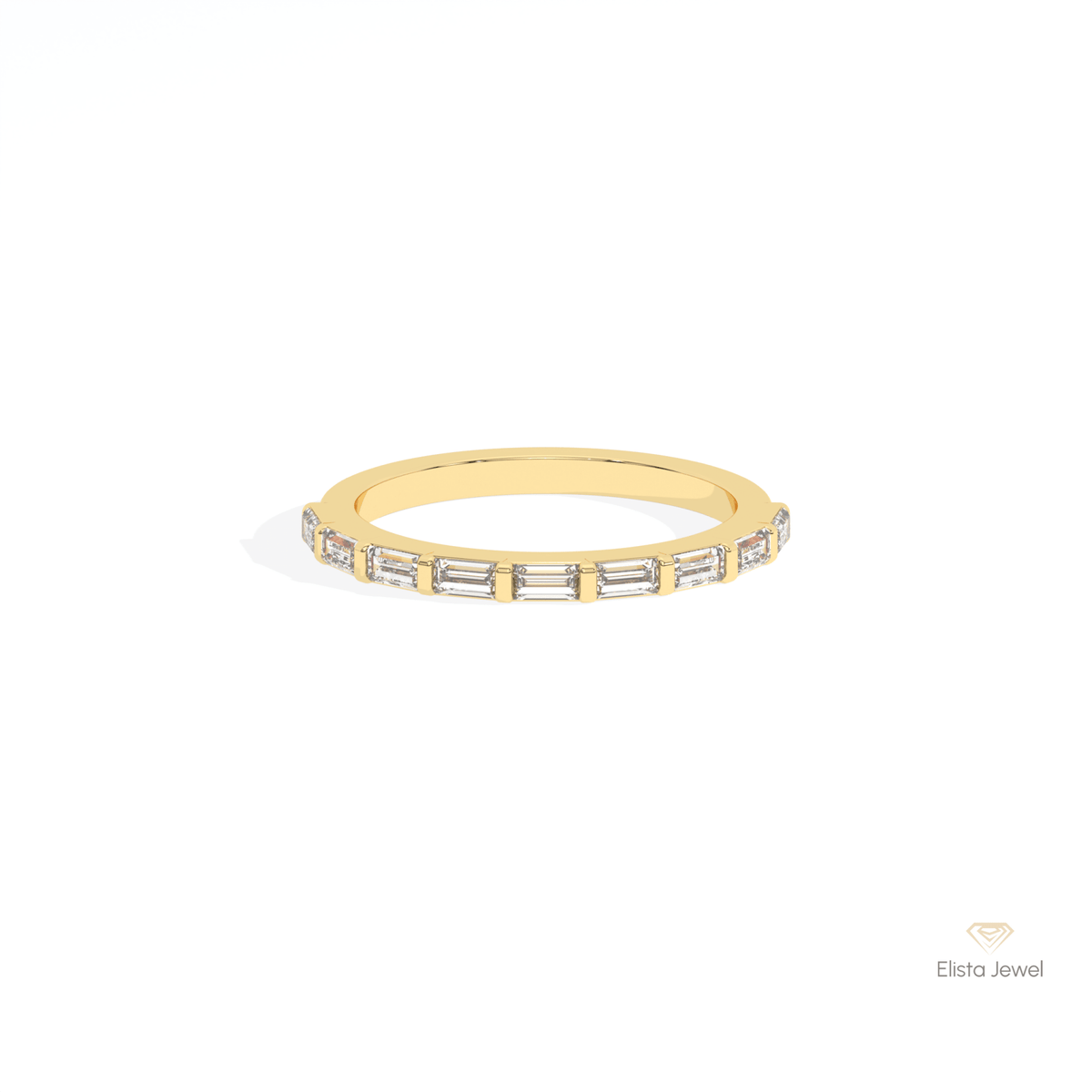 Baguette Cut Half Eternity Wedding Lab Grown Diamond Band in 18K Rose Gold - Ring on Hand View