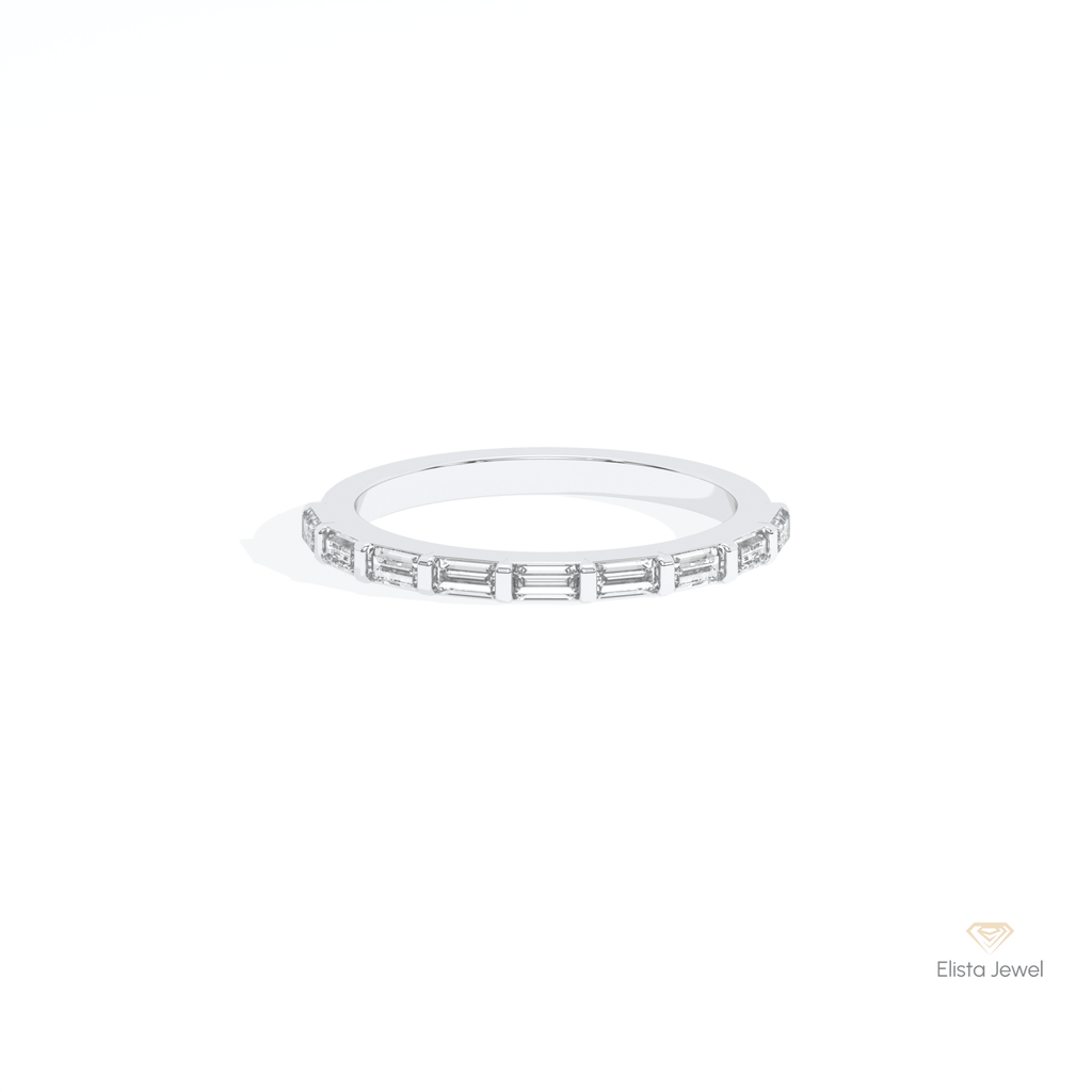 Baguette Cut Half Eternity Wedding Lab Grown Diamond Band in 14K Yellow Gold - Detail View