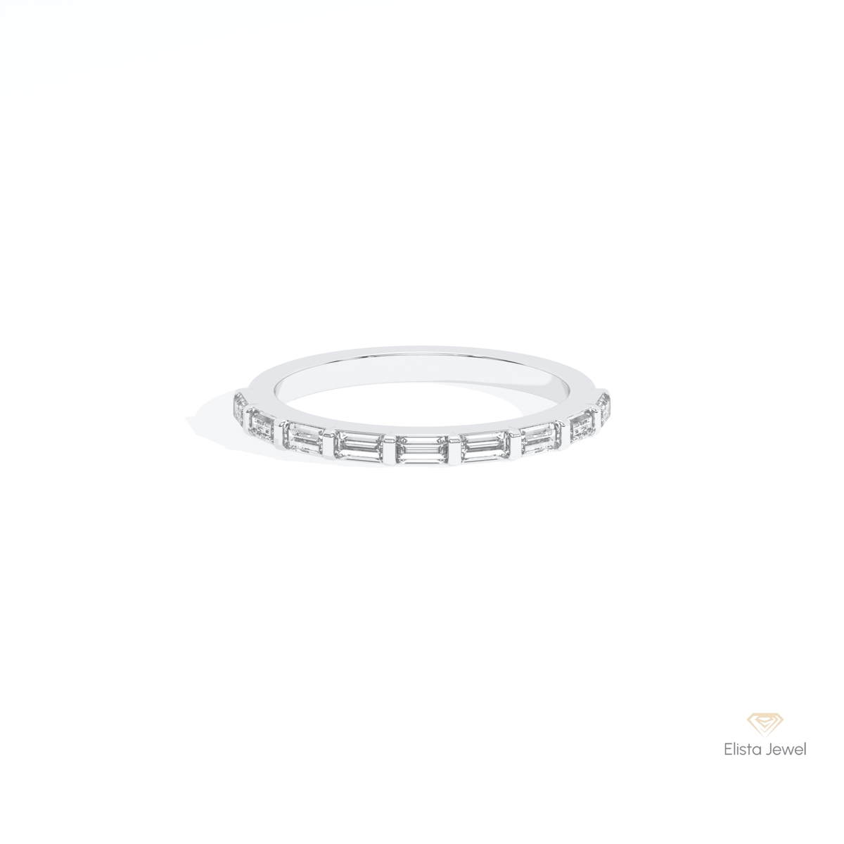 Baguette Cut Half Eternity Wedding Lab Grown Diamond Band in 14K Yellow Gold - Detail View