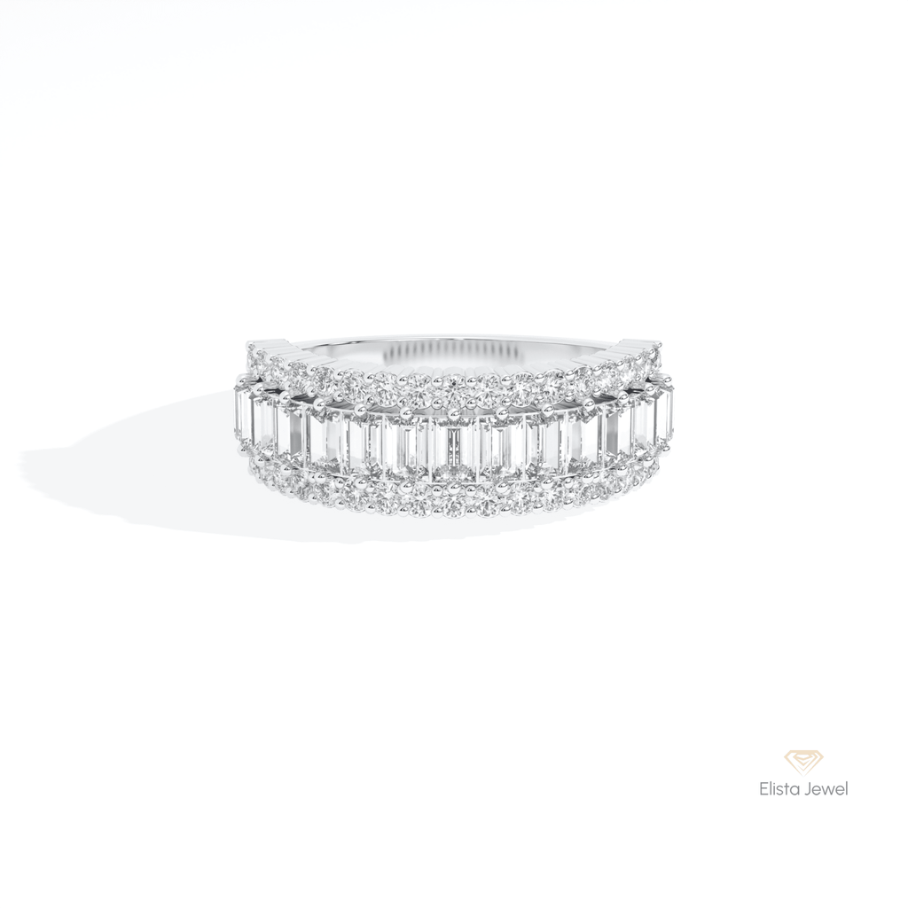 Baguette Cut Half Eternity Wedding Lab Grown Diamond Band in 14K Yellow Gold - Detail View