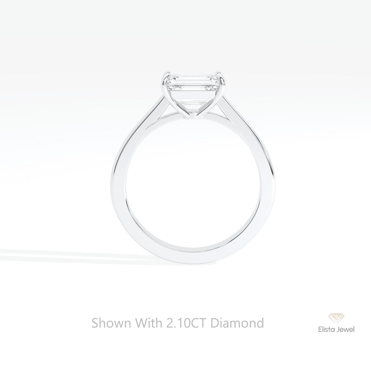Baguette Cut Solitaire Engagement Lab Grown Diamond Ring in 18K White Gold - Close-up View