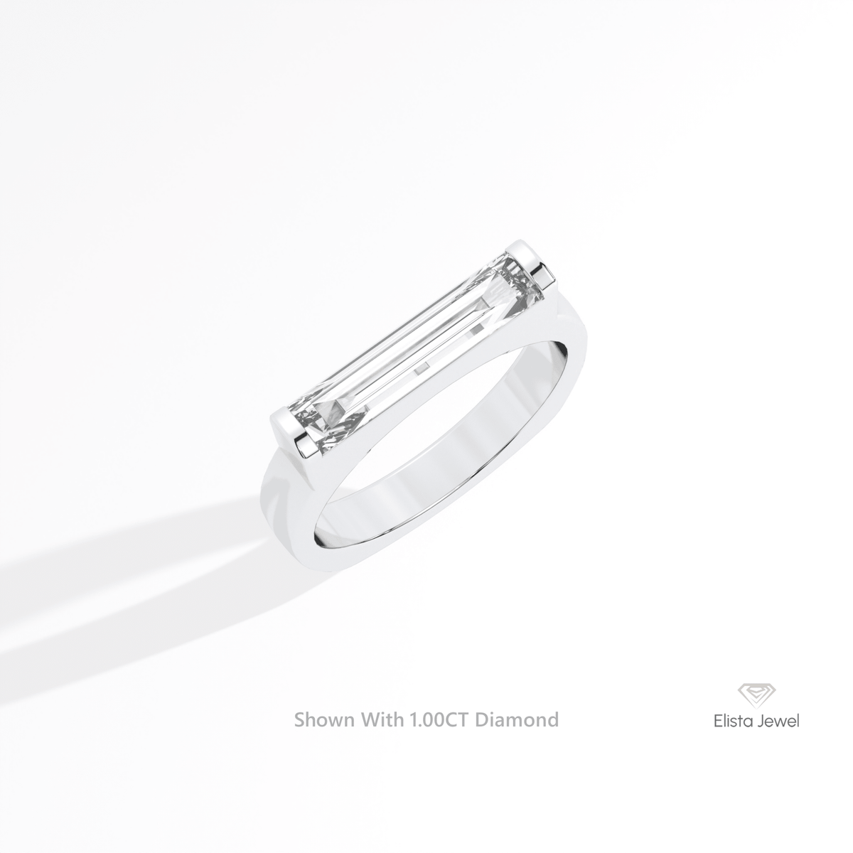 Baguette Cut Solitaire Engagement Lab Grown Diamond Ring in 14K Rose Gold - Profile View