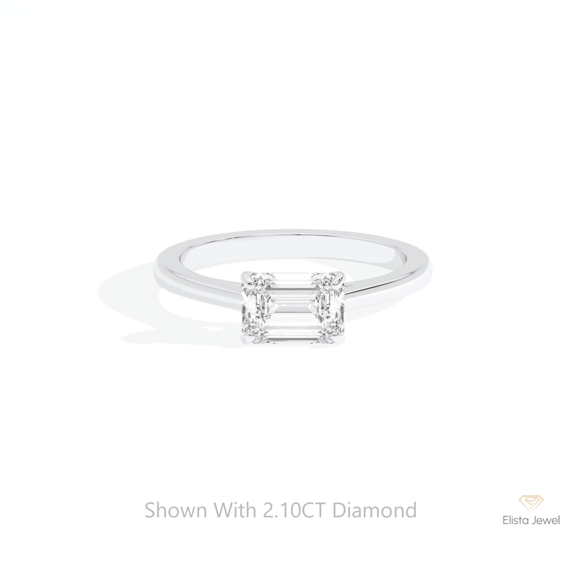 Baguette Cut Solitaire Engagement Lab Grown Diamond Ring in 14K Yellow Gold - Detail View