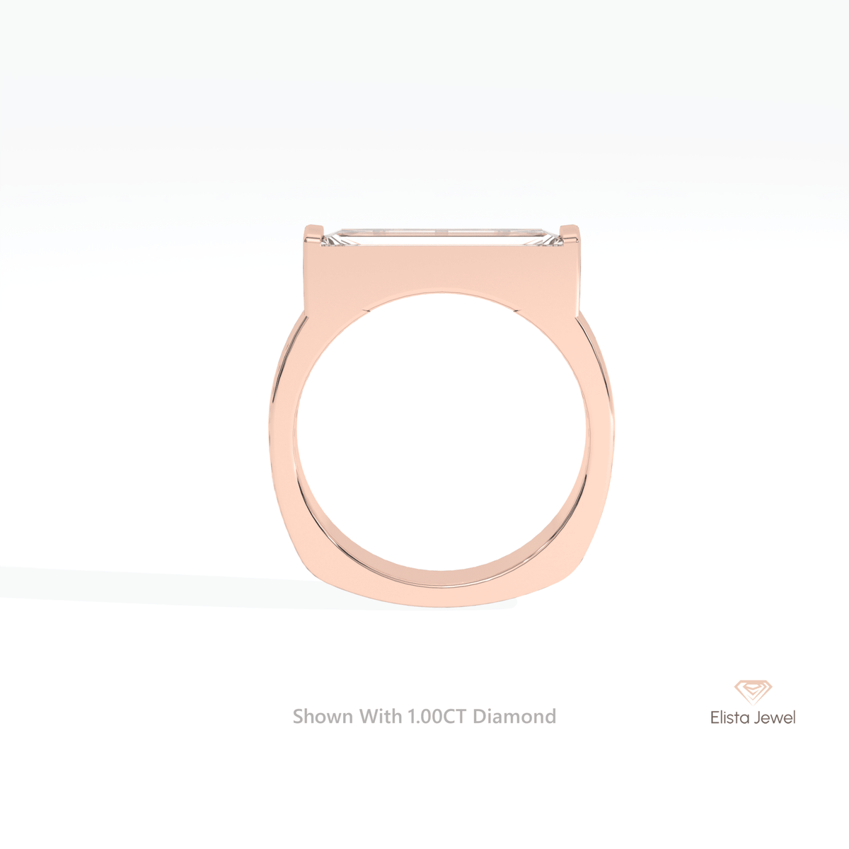 Baguette Cut Solitaire Engagement Lab Grown Diamond Ring in 10K Rose Gold - Angled View