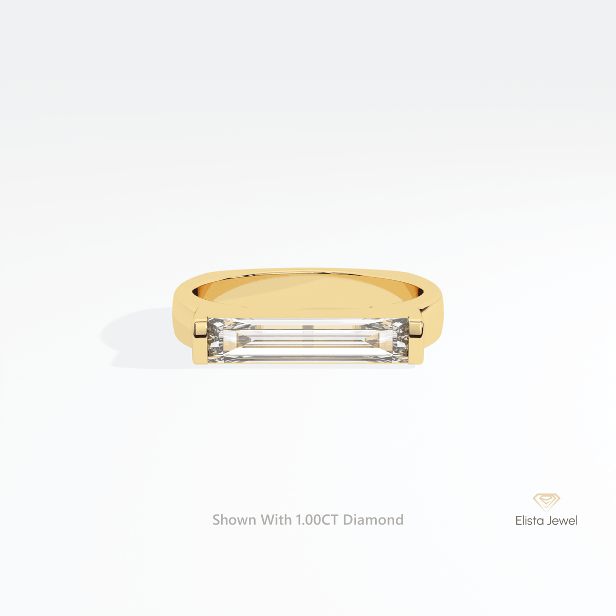 Baguette Cut Solitaire Engagement Lab Grown Diamond Ring in 18K Rose Gold - Ring on Hand View