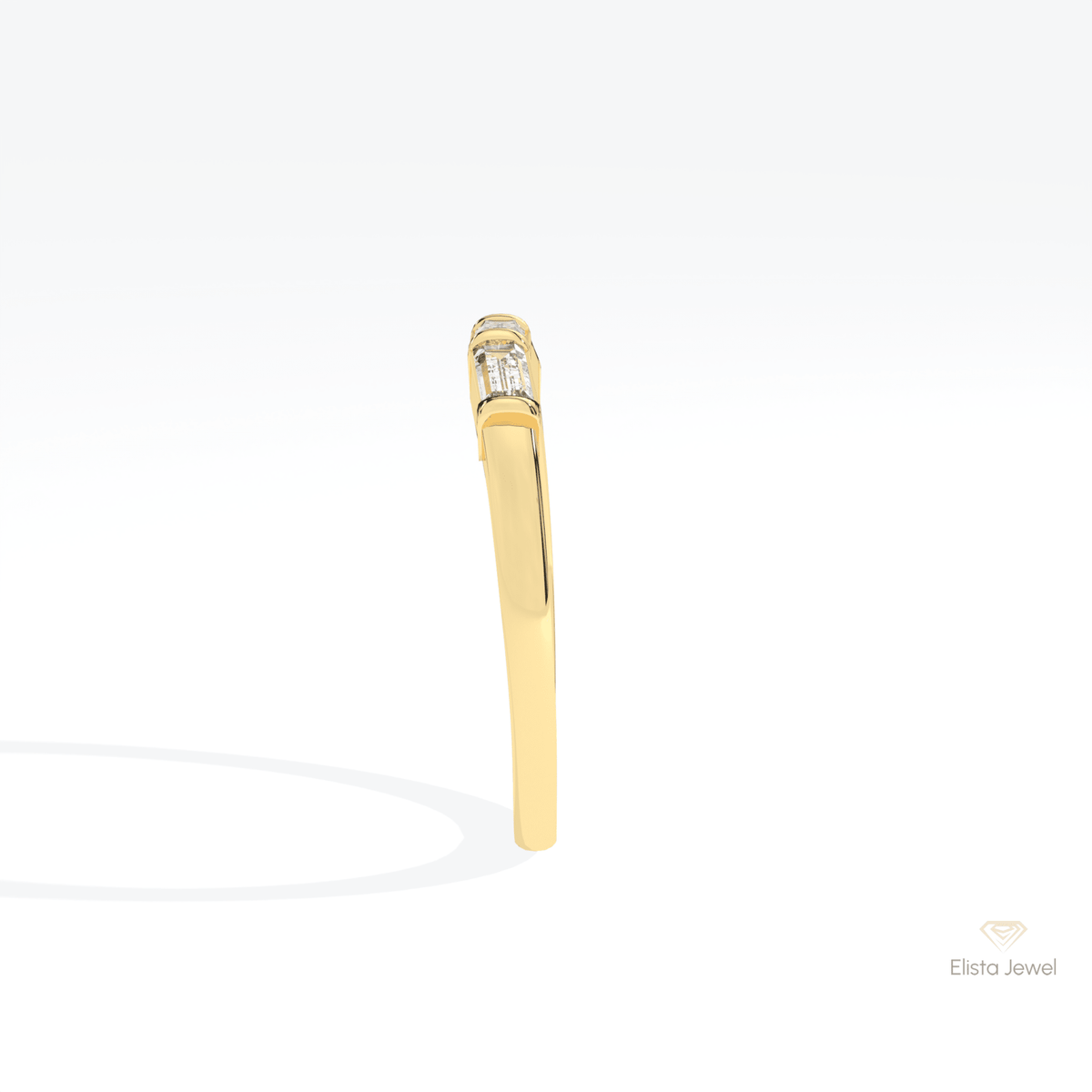 Baguette Cut Three Stone Wedding Lab Grown Diamond Band in 14K White Gold - Top View