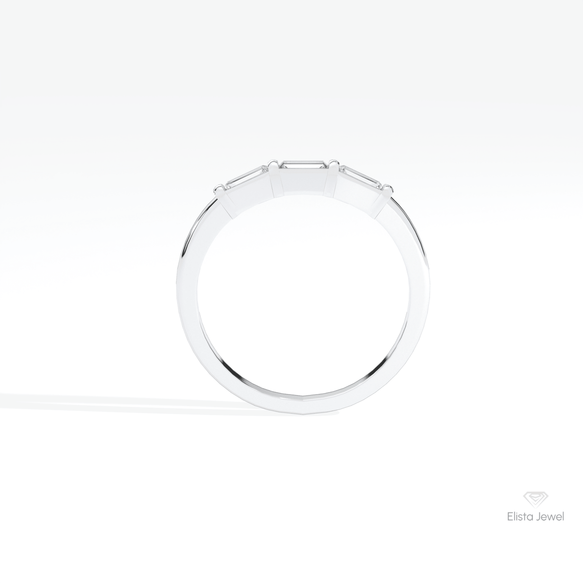 Baguette Cut Three Stone Wedding Lab Grown Diamond Band in 18K White Gold - Close-up View