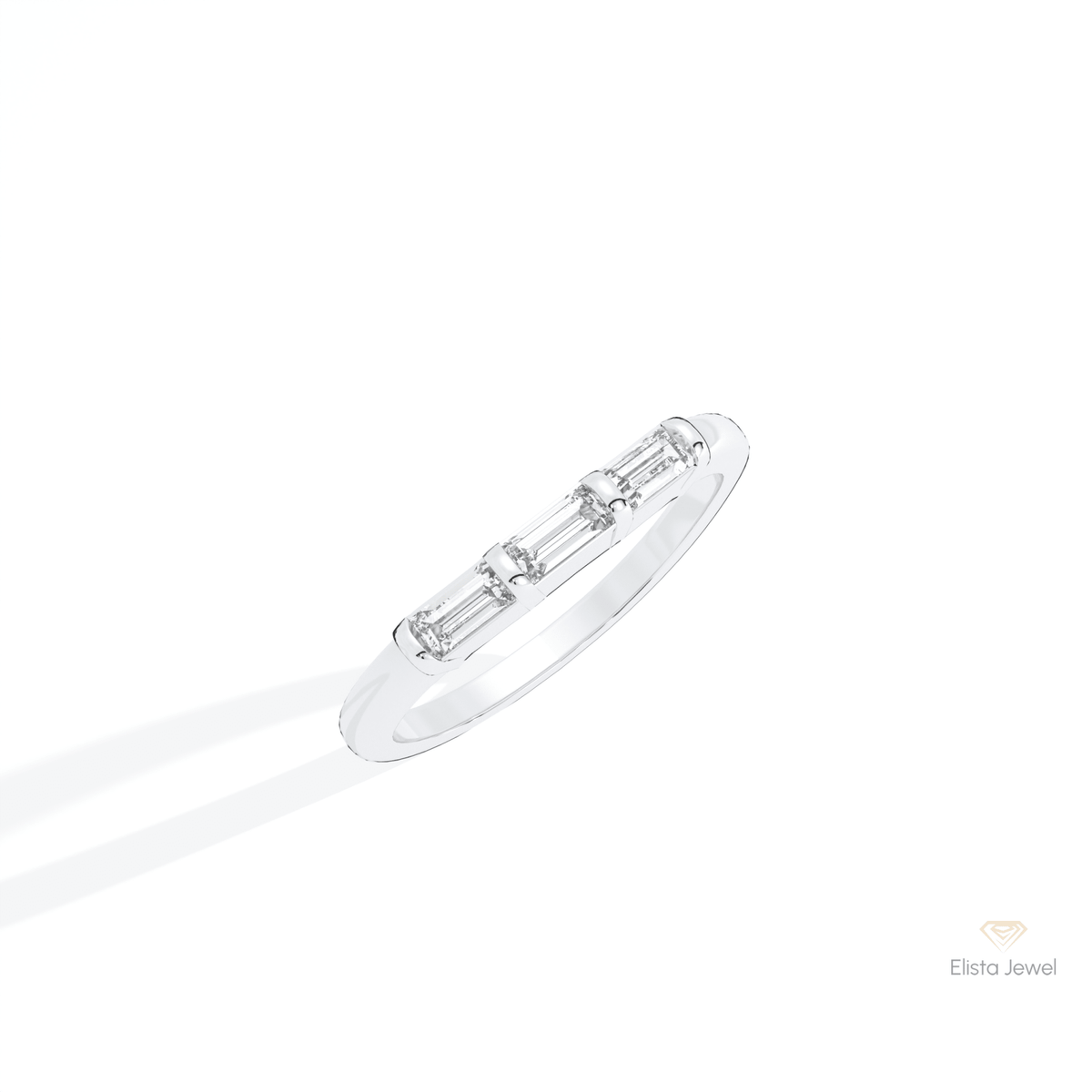 Baguette Cut Three Stone Wedding Lab Grown Diamond Band in 14K Rose Gold - Profile View