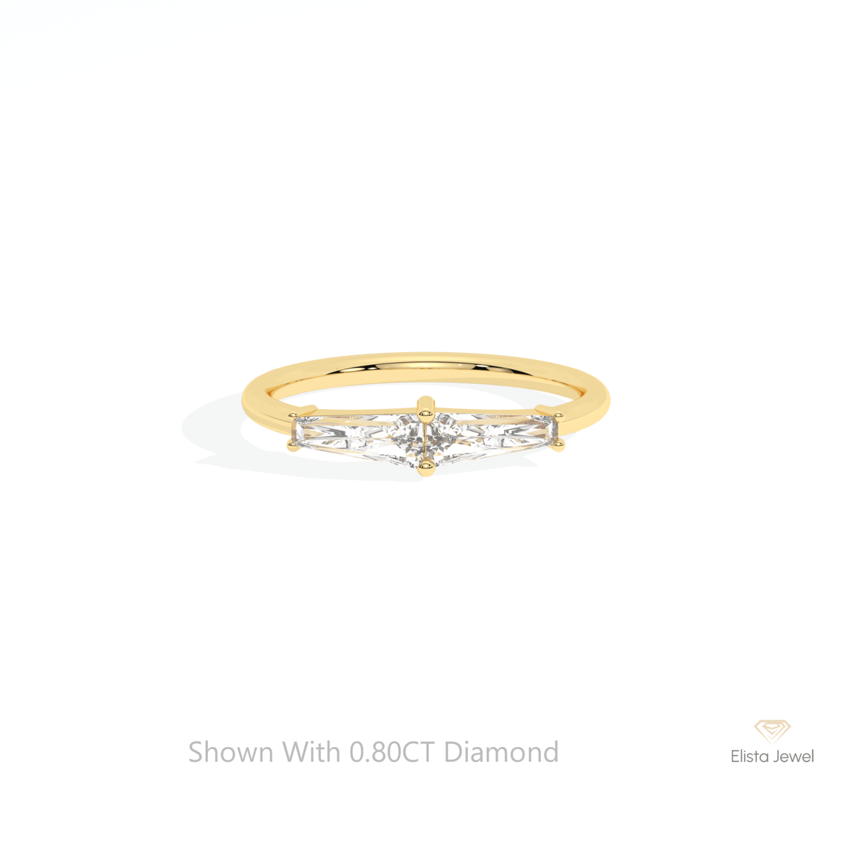 Baguette Cut Two Stone Engagement Lab Grown Diamond Ring in 14K Yellow Gold - Detail View